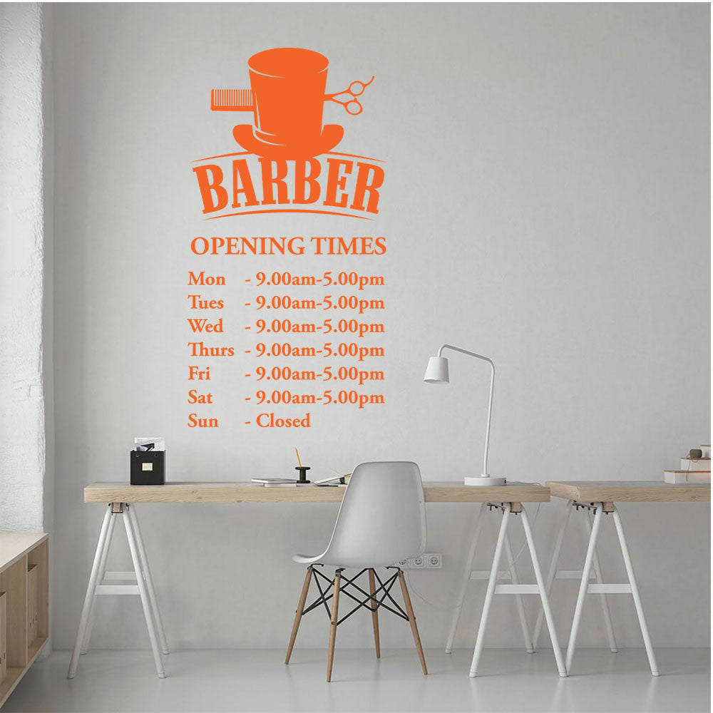 barber shop opening times wall sticker