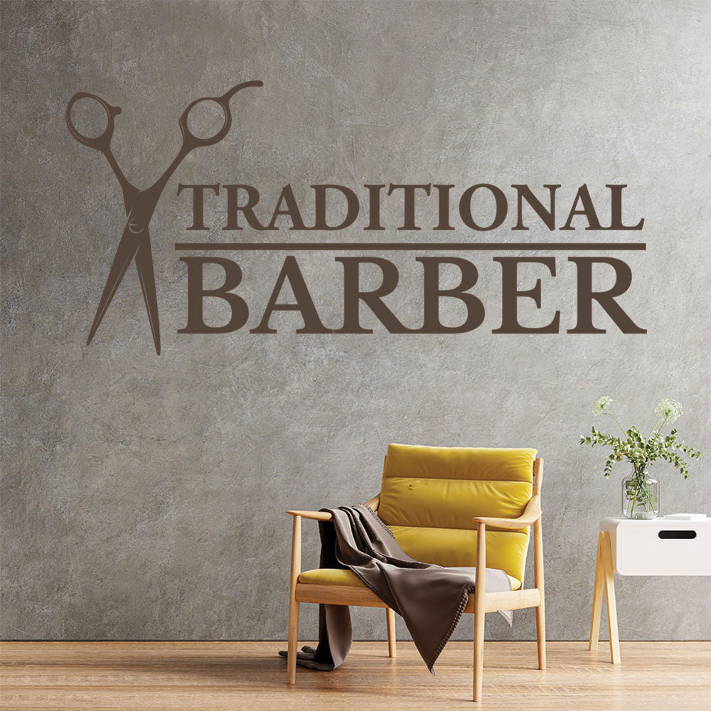 traditional barber shop decal with scissors for sa