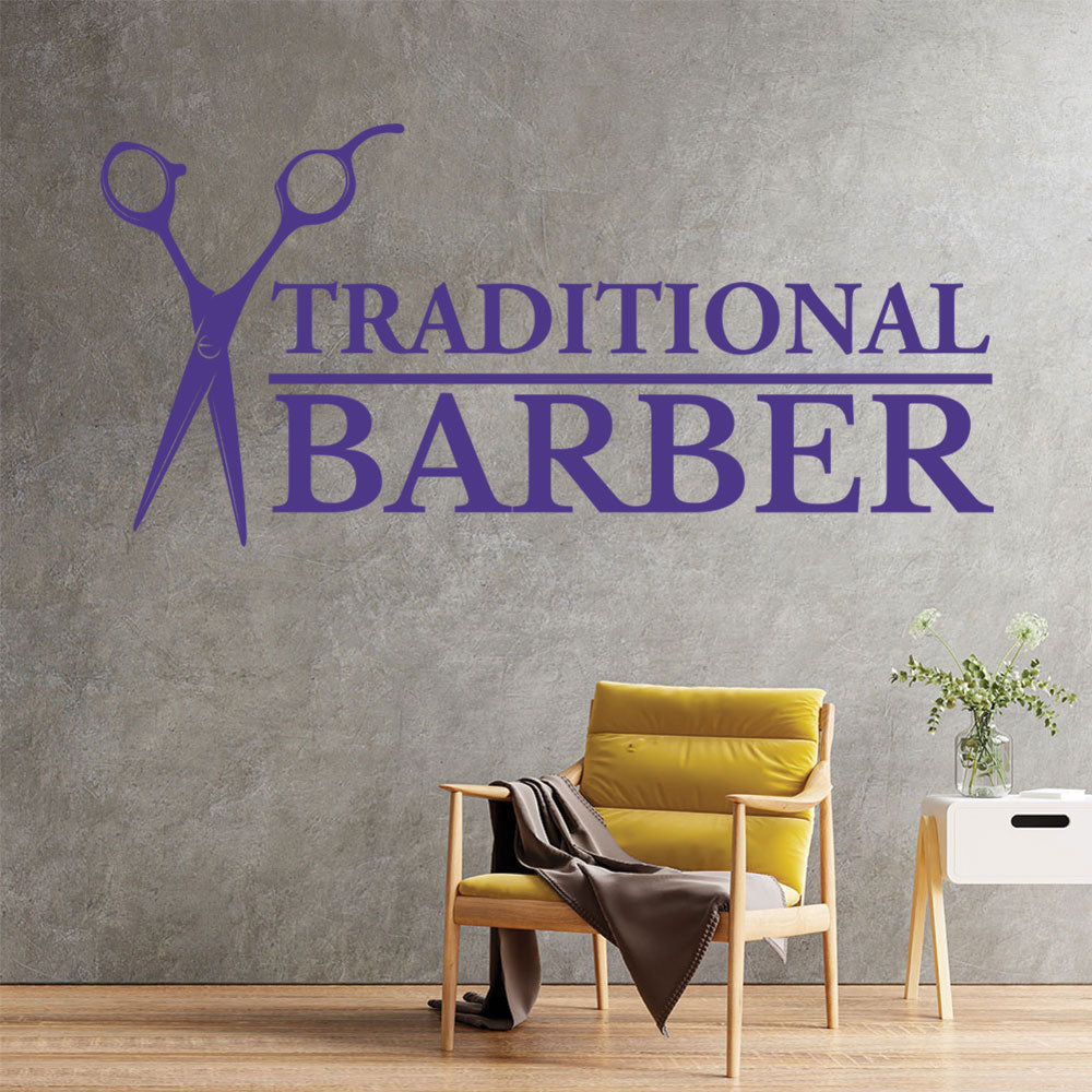 traditional barber shop decal with scissors for sa