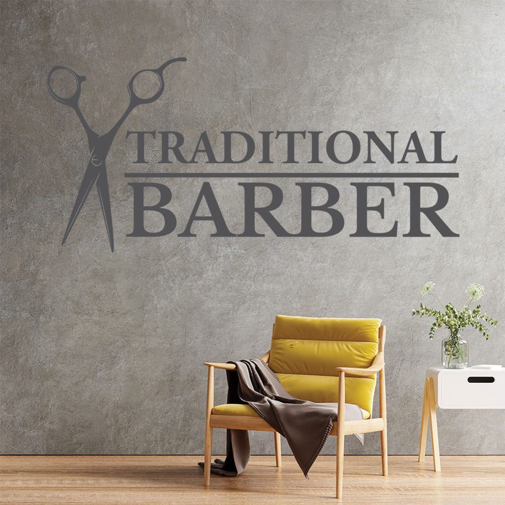 traditional barber shop decal with scissors for sa