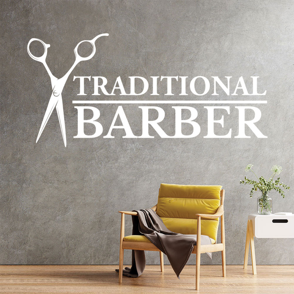 traditional barber shop decal with scissors for sa