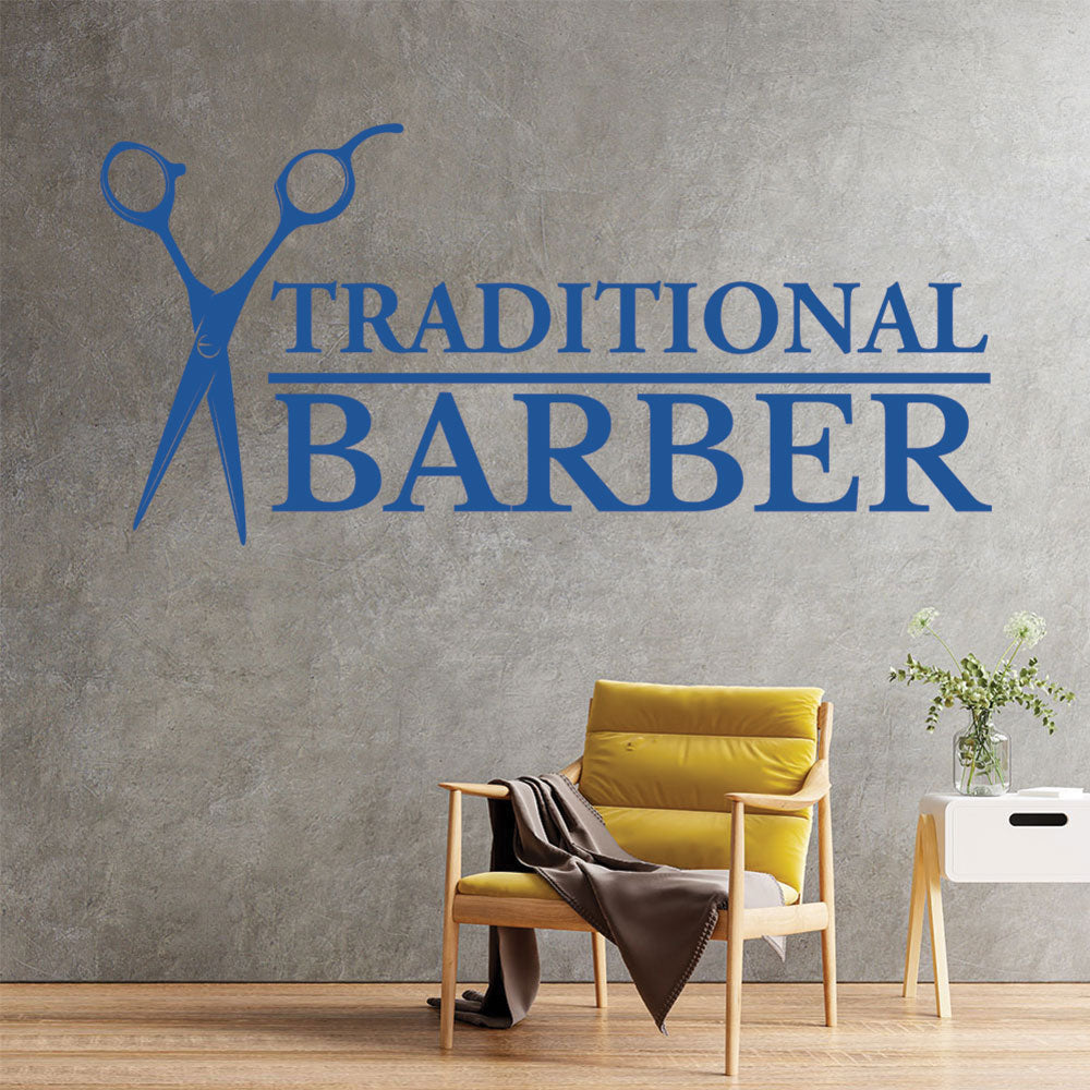 traditional barber shop decal with scissors for sa
