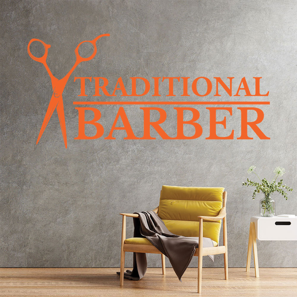 traditional barber shop decal with scissors for sa