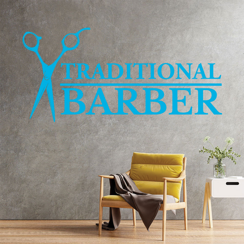 traditional barber shop decal with scissors for sa