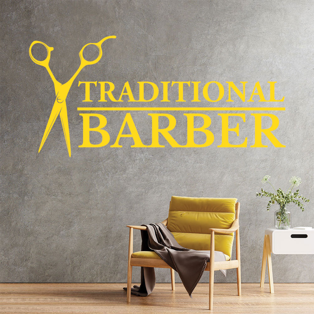 traditional barber shop decal with scissors for sa