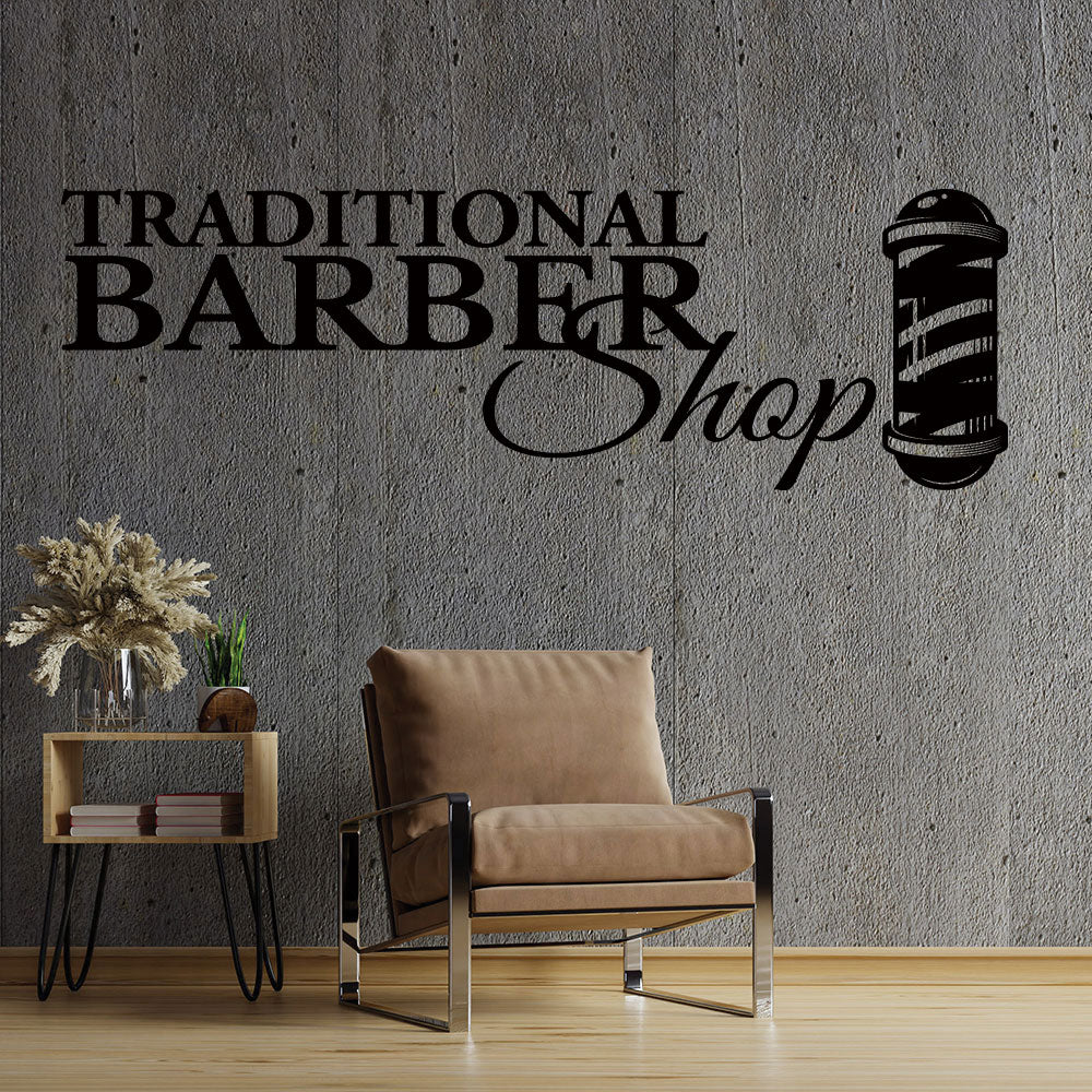 traditional barber shop decal with pole design for