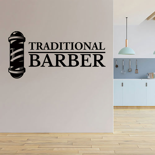 Traditional Barber Wall Sticker – Bold Text Barber Pole Icon Barbershop Decal