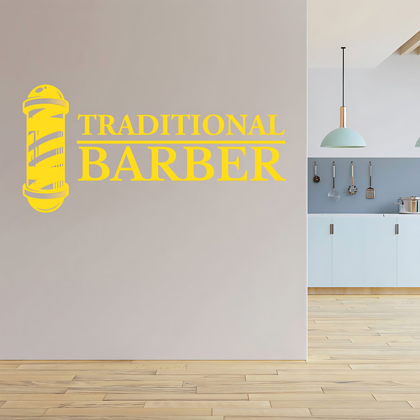 Traditional Barber Wall Sticker – Bold Text Barber Pole Icon Barbershop Decal