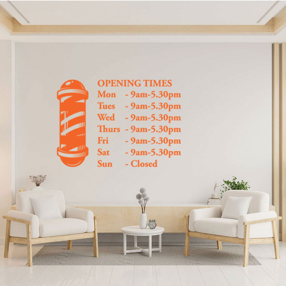 barber shop opening times window wall sticker