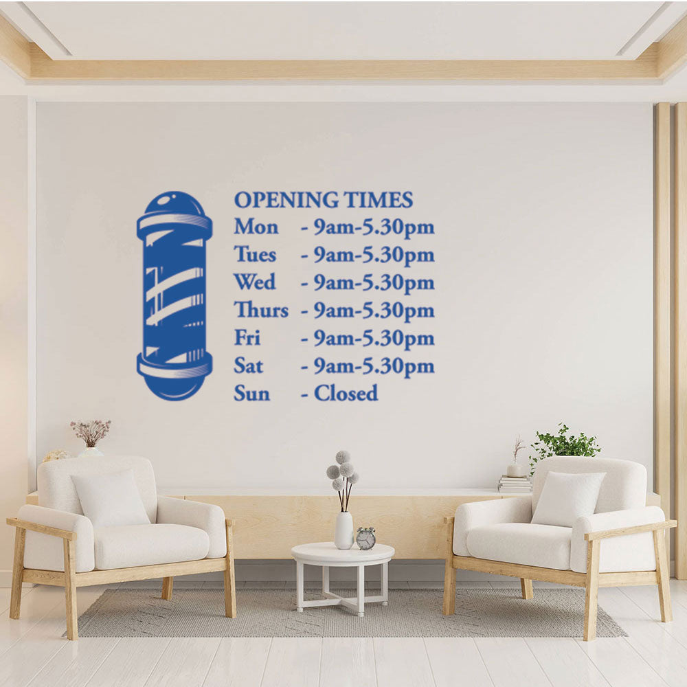 barber shop opening times window wall sticker