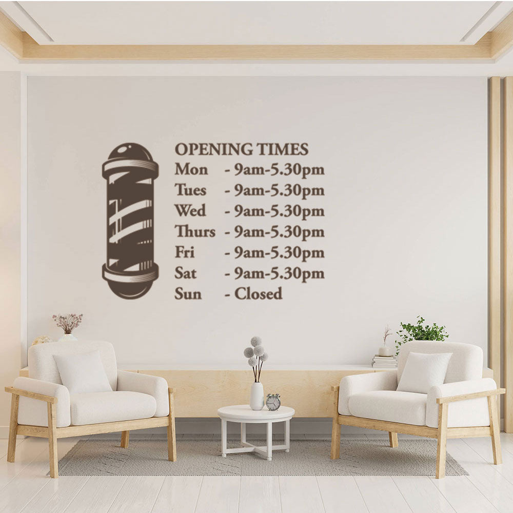 barber shop opening times window wall sticker