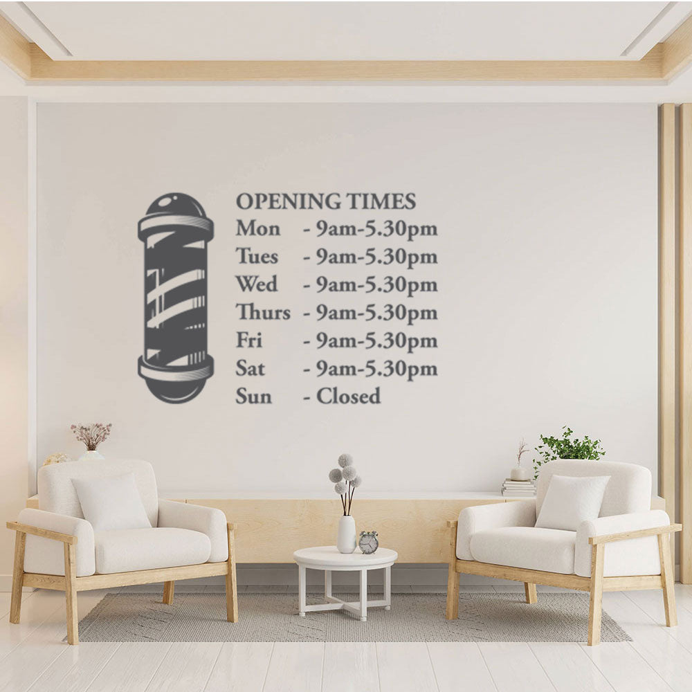 barber shop opening times window wall sticker