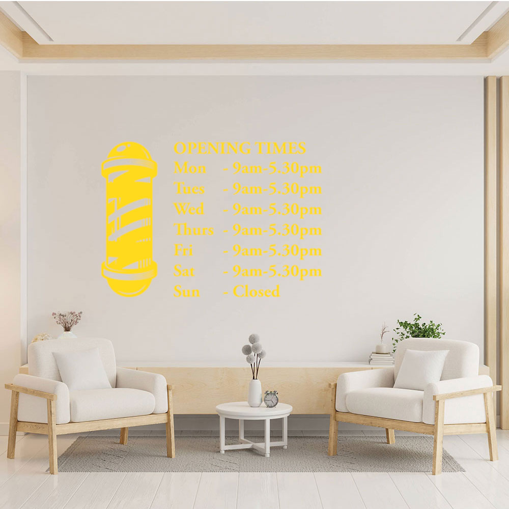 barber shop opening times window wall sticker