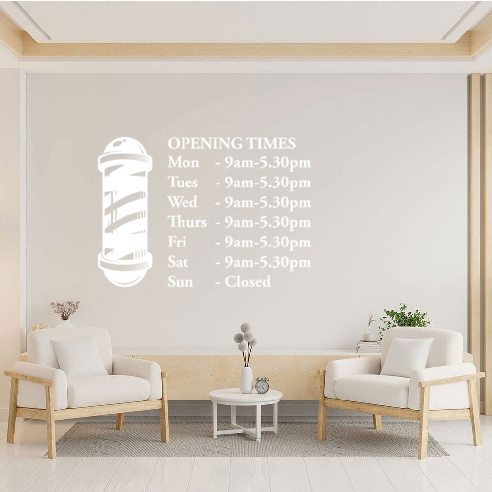 barber shop opening times window wall sticker