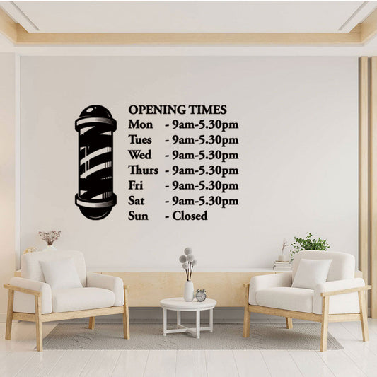 barber shop opening times window wall sticker