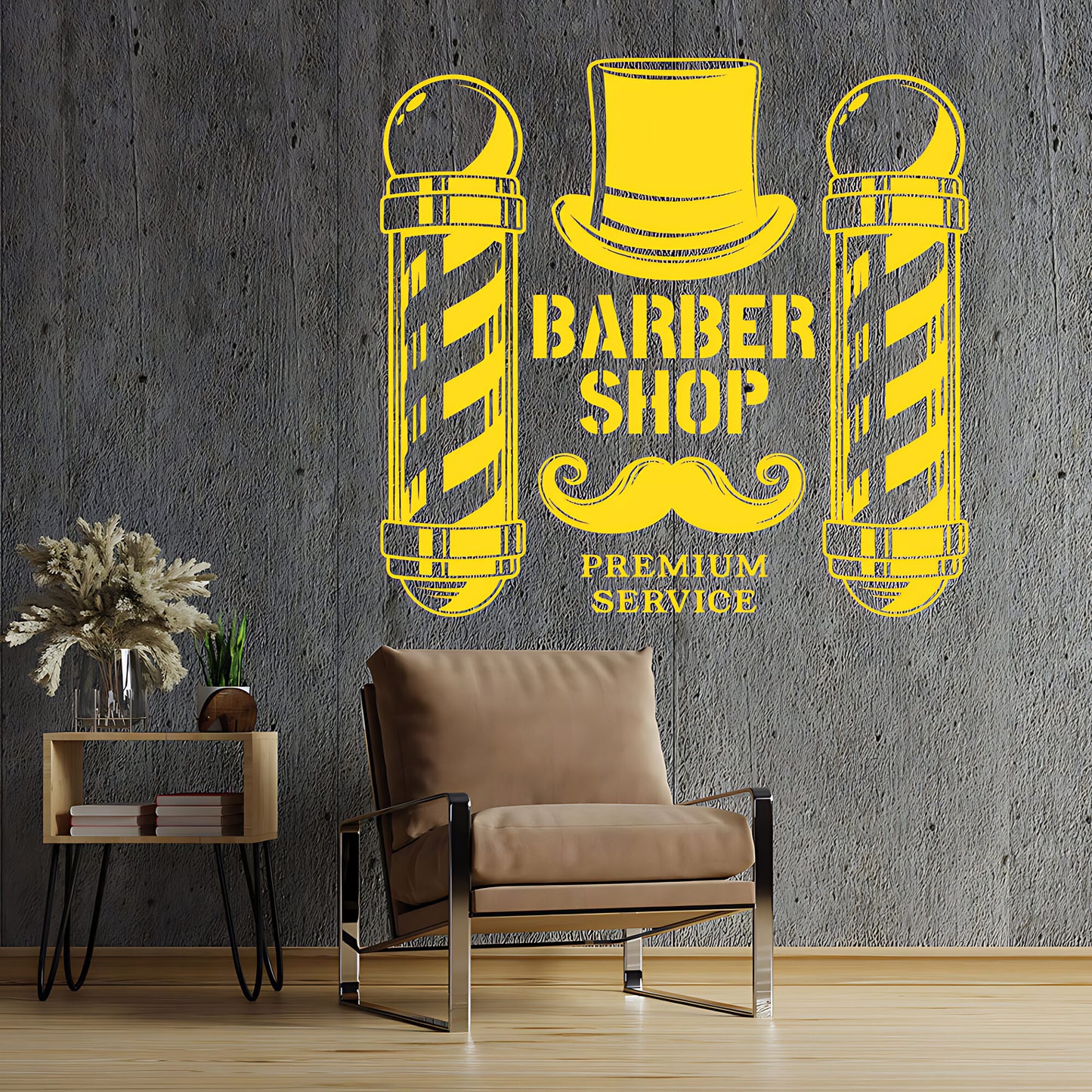 Moustache & Barber Pole Wall Sticker | Barbershop Decal UK Made
