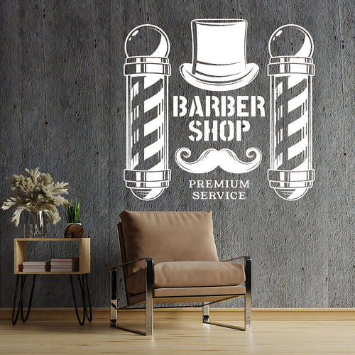 Moustache & Barber Pole Wall Sticker | Barbershop Decal UK Made