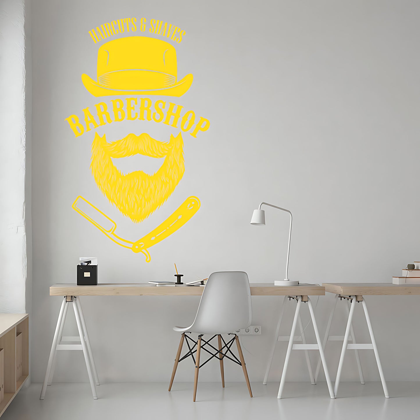 Personalised Barbershop Wall Decal – Est. Year Skull & Crossed Razors