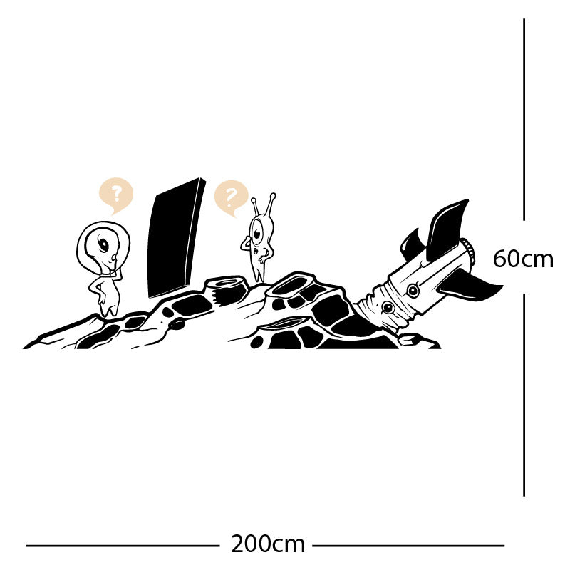 alien crashed rocket space wall sticker