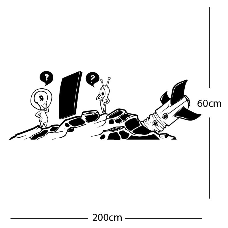 alien crashed rocket space wall sticker