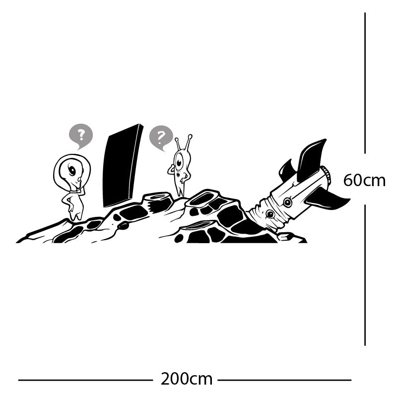 alien crashed rocket space wall sticker