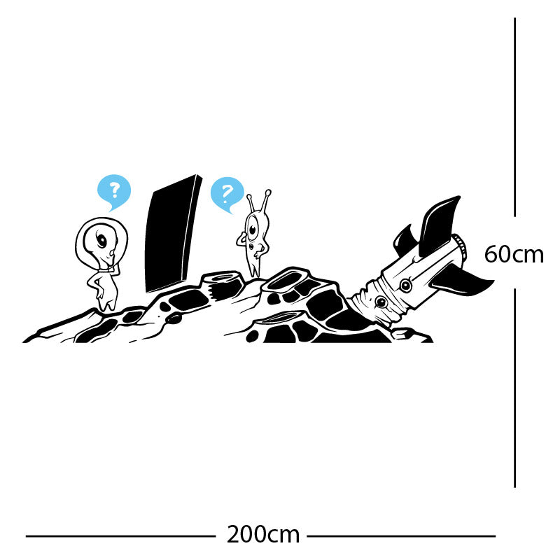 alien crashed rocket space wall sticker