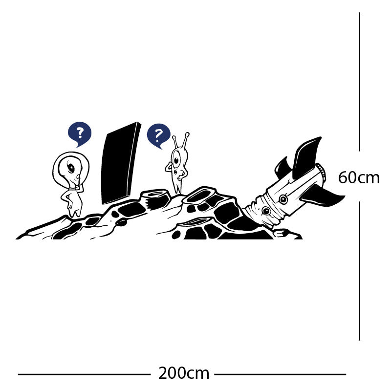alien crashed rocket space wall sticker