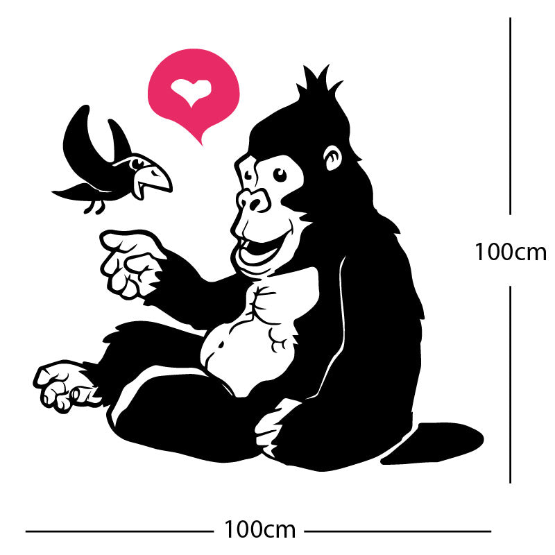 gorilla with bird cute wall sticker
