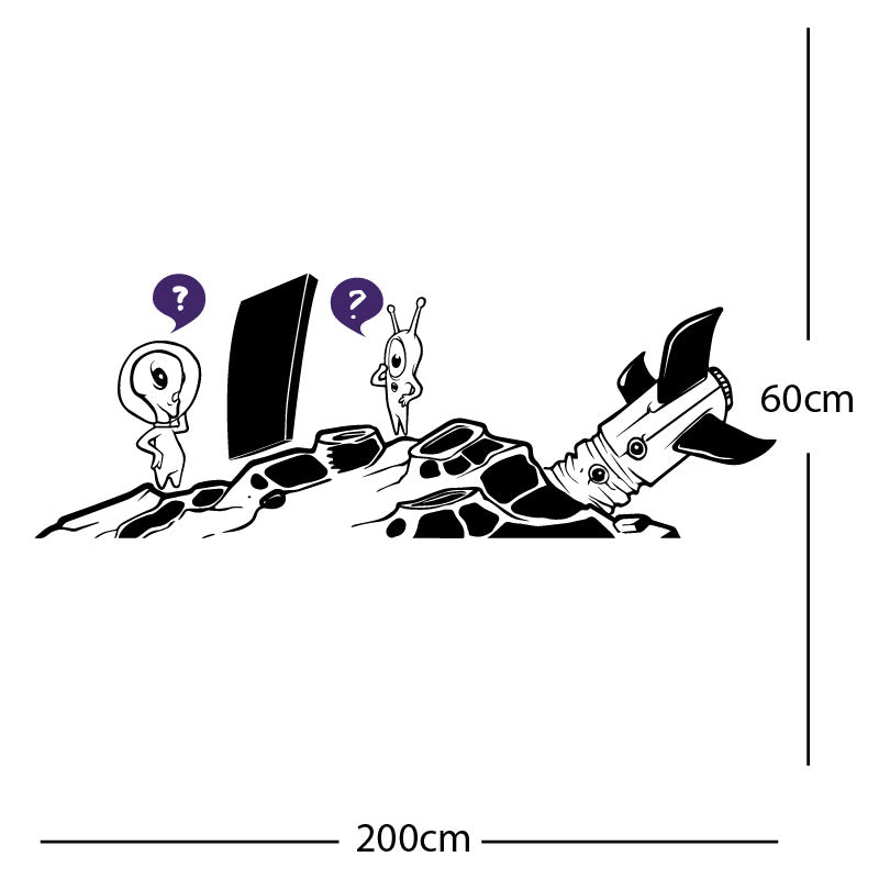 alien crashed rocket space wall sticker
