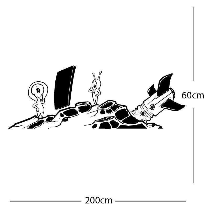 alien crashed rocket space wall sticker