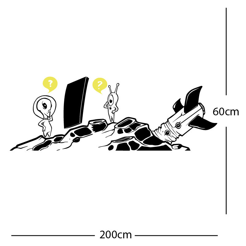 alien crashed rocket space wall sticker