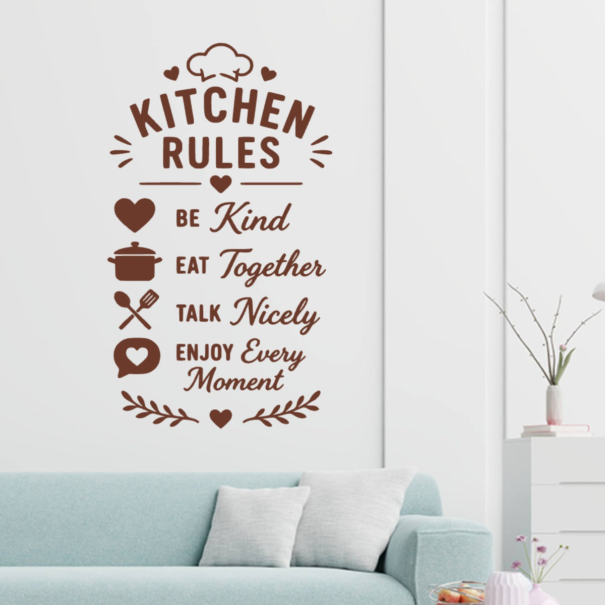 Family Kitchen Rules Wall Sticker – Be Kind Eat Together Quote Decal