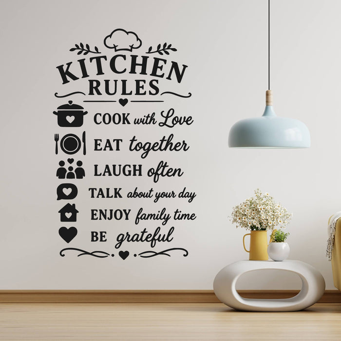 Kitchen Rules Wall Sticker – Cook With Love Eat Together Family Quote Decal