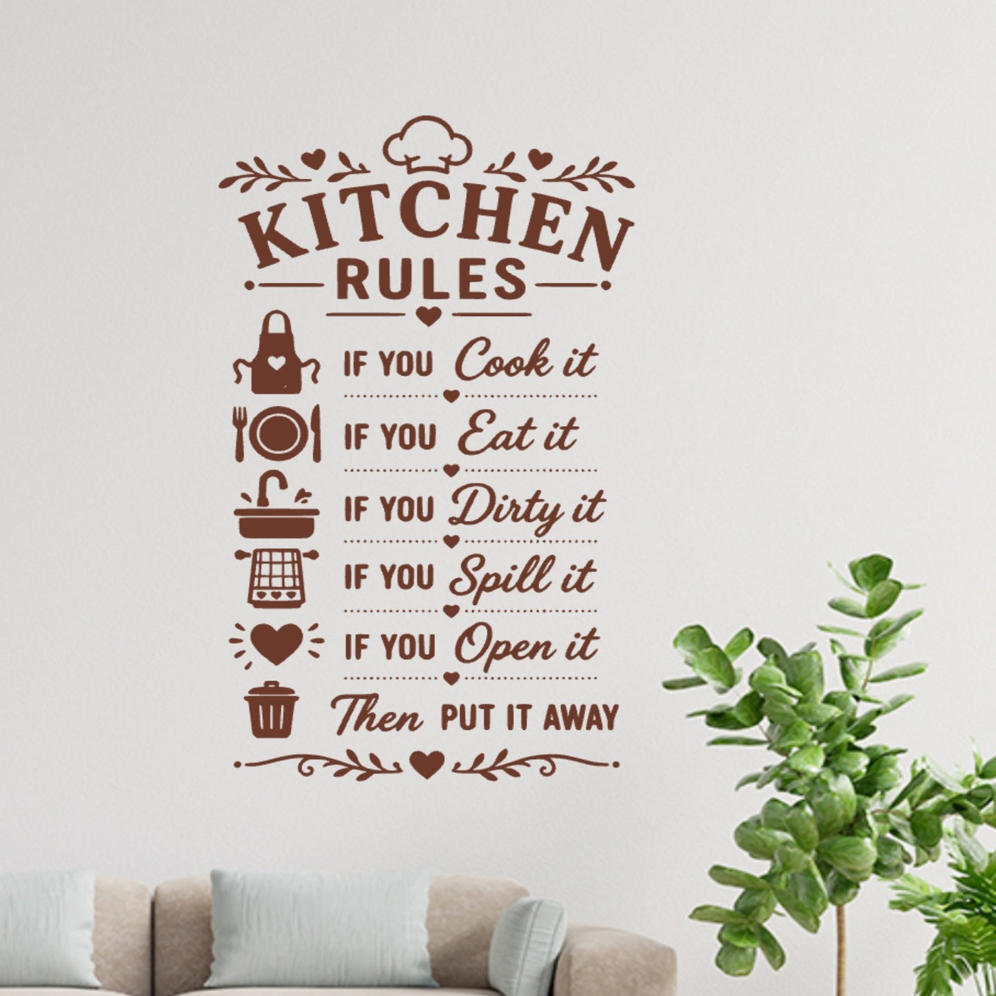 Minimal Kitchen Rules Wall Sticker – Clean As You Go Decal
