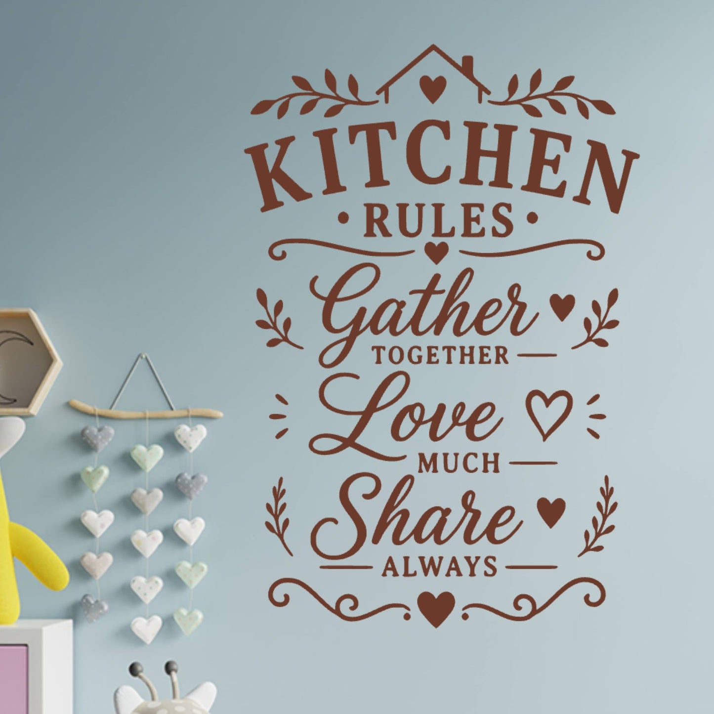 Farmhouse Kitchen Rules Wall Sticker – Gather Love Share Quote Decal
