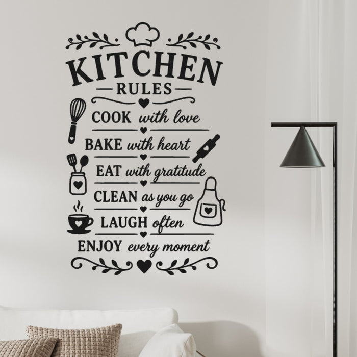 Kitchen Rules Wall Sticker – Cook Bake Eat Clean Laugh Quote Decal