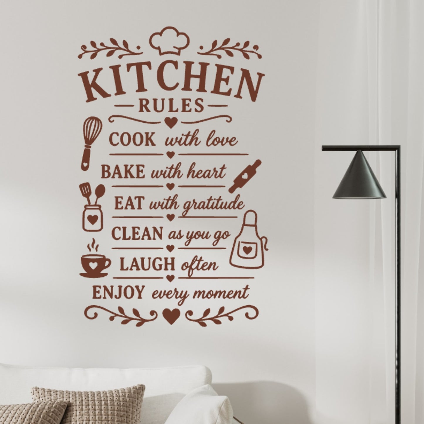 Kitchen Rules Wall Sticker – Cook Bake Eat Clean Laugh Quote Decal