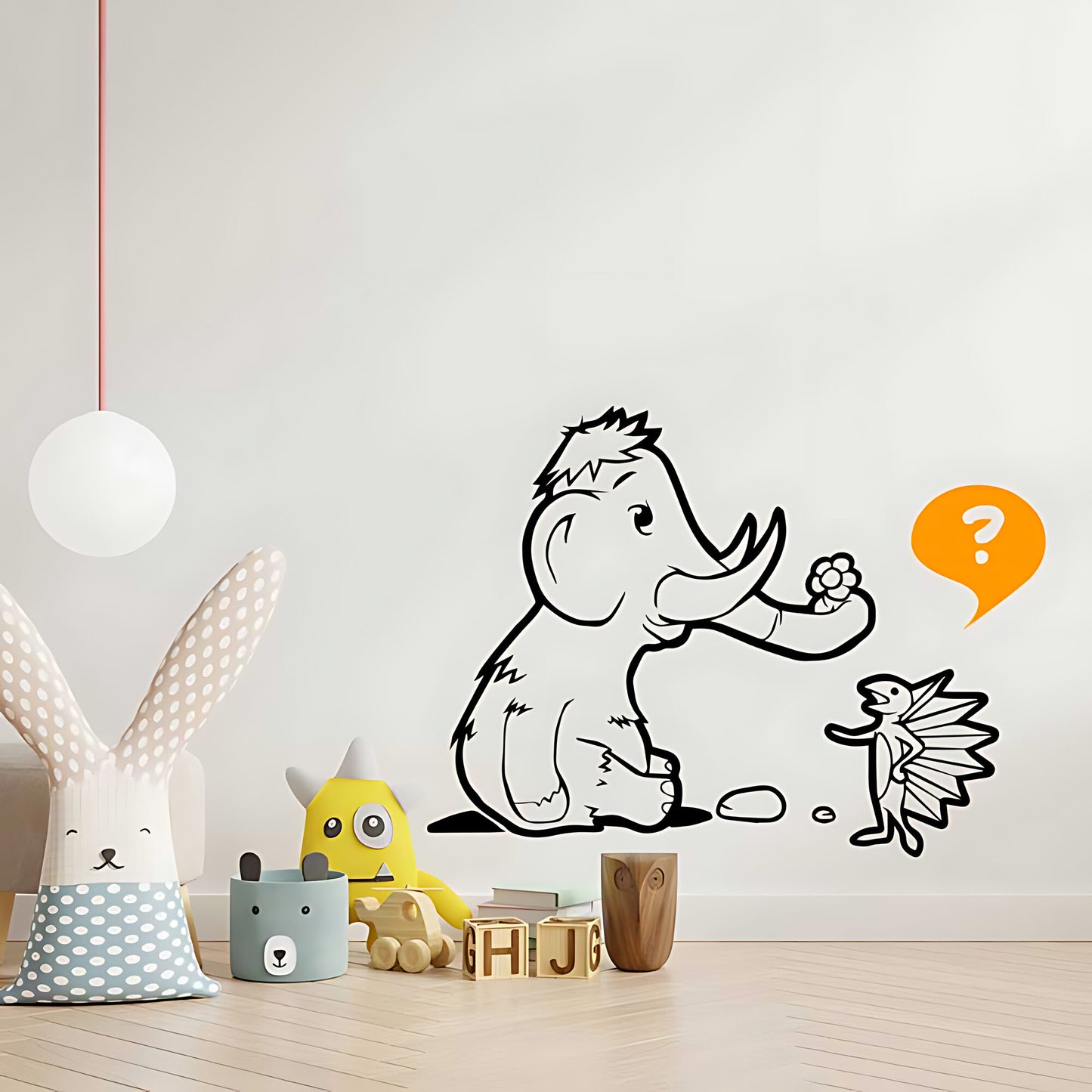 Baby Mammoth and Bird Nursery Wall Sticker – Prehistoric Friends Decal