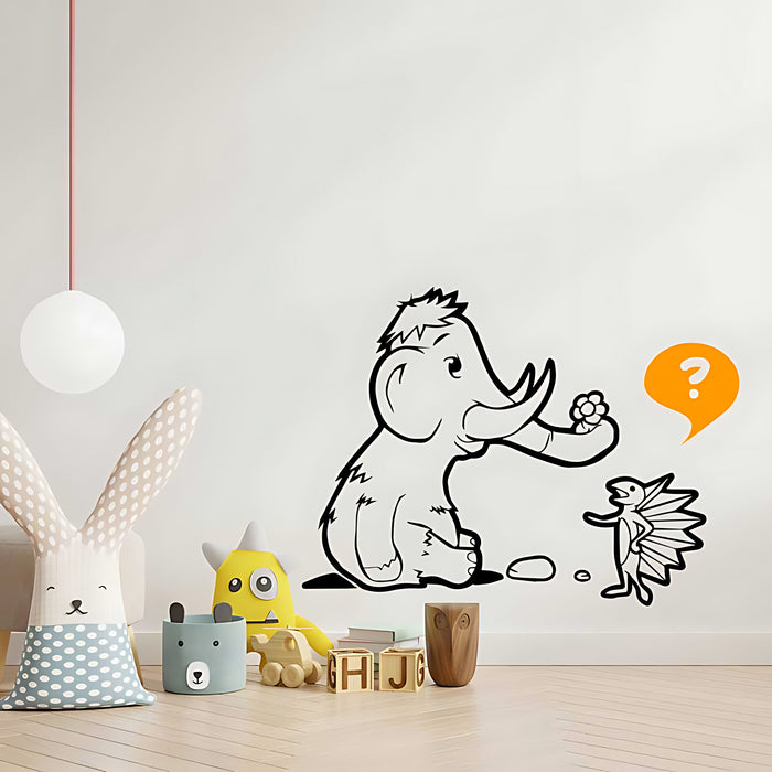 Baby Mammoth and Bird Nursery Wall Sticker – Prehistoric Friends Decal