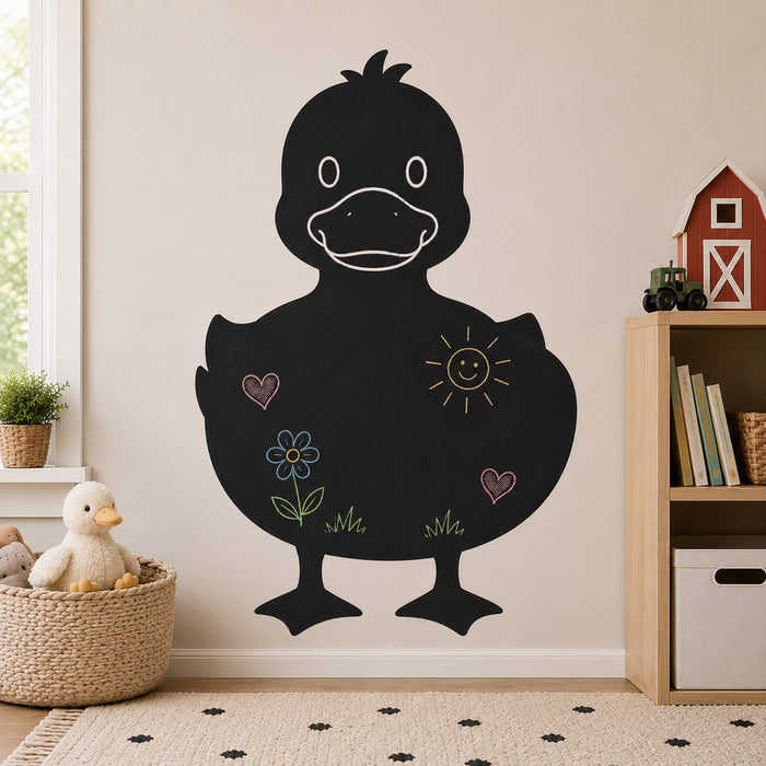 Duck chalkboard wall sticker in farm themed playroom with writable blackboard surface