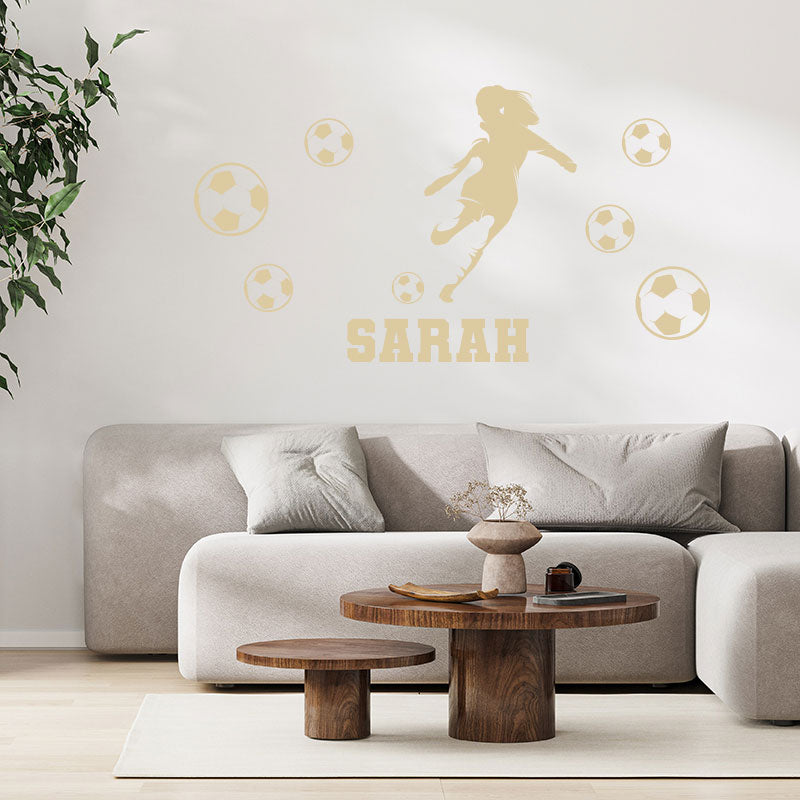 personalised girls football wall sticker