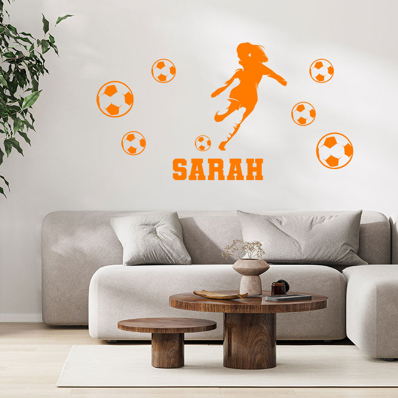 personalised girls football wall sticker