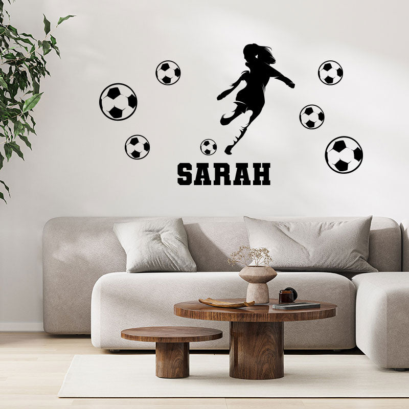 personalised girls football wall sticker
