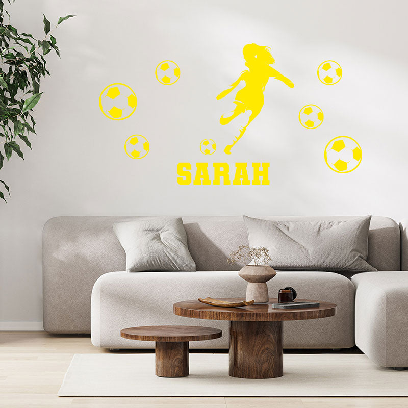 personalised girls football wall sticker