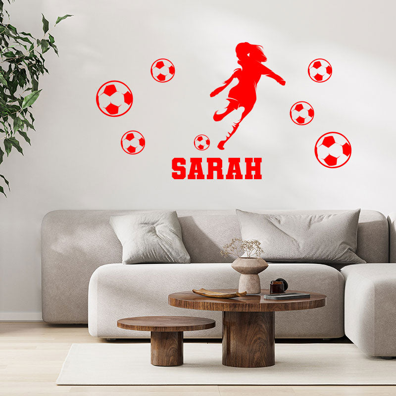 personalised girls football wall sticker