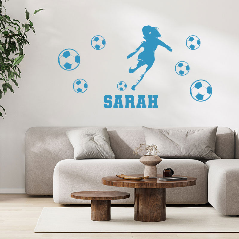 personalised girls football wall sticker