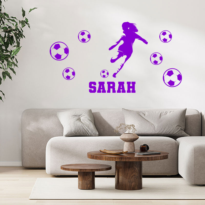 personalised girls football wall sticker