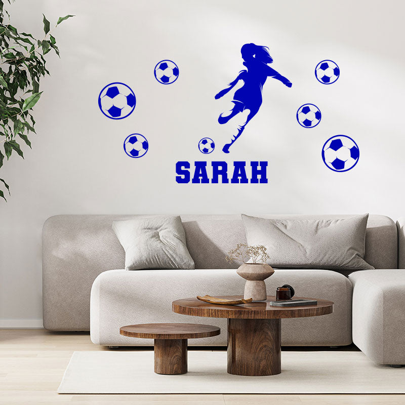 personalised girls football wall sticker