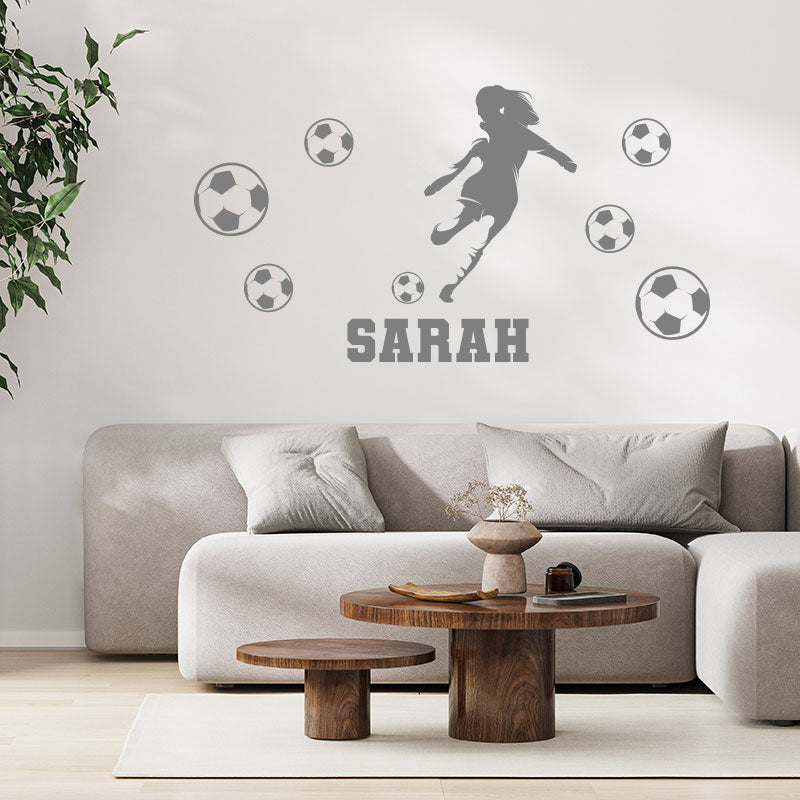 personalised girls football wall sticker