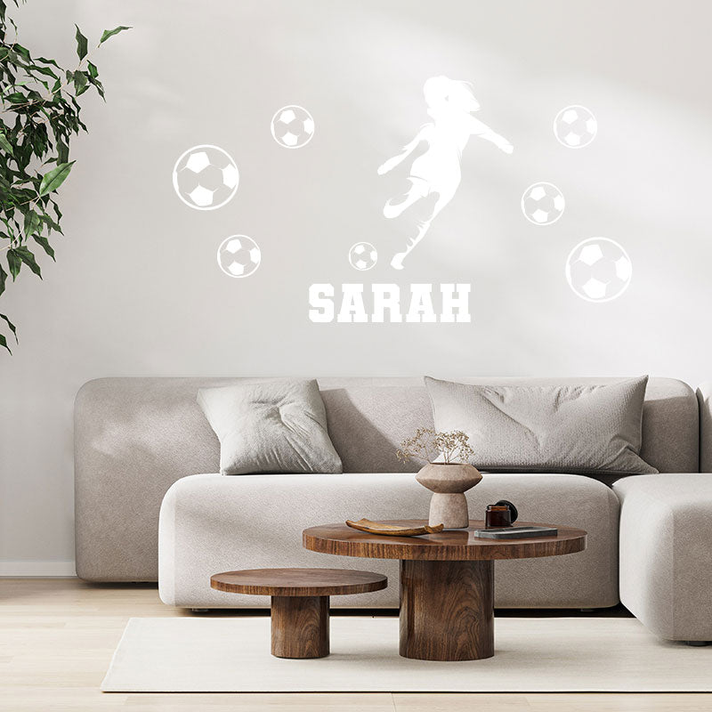 personalised girls football wall sticker